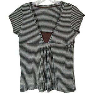 Y2K Striped Babydoll Top L Mint Green Brown Bella Swan Coquette Fairy Grunge